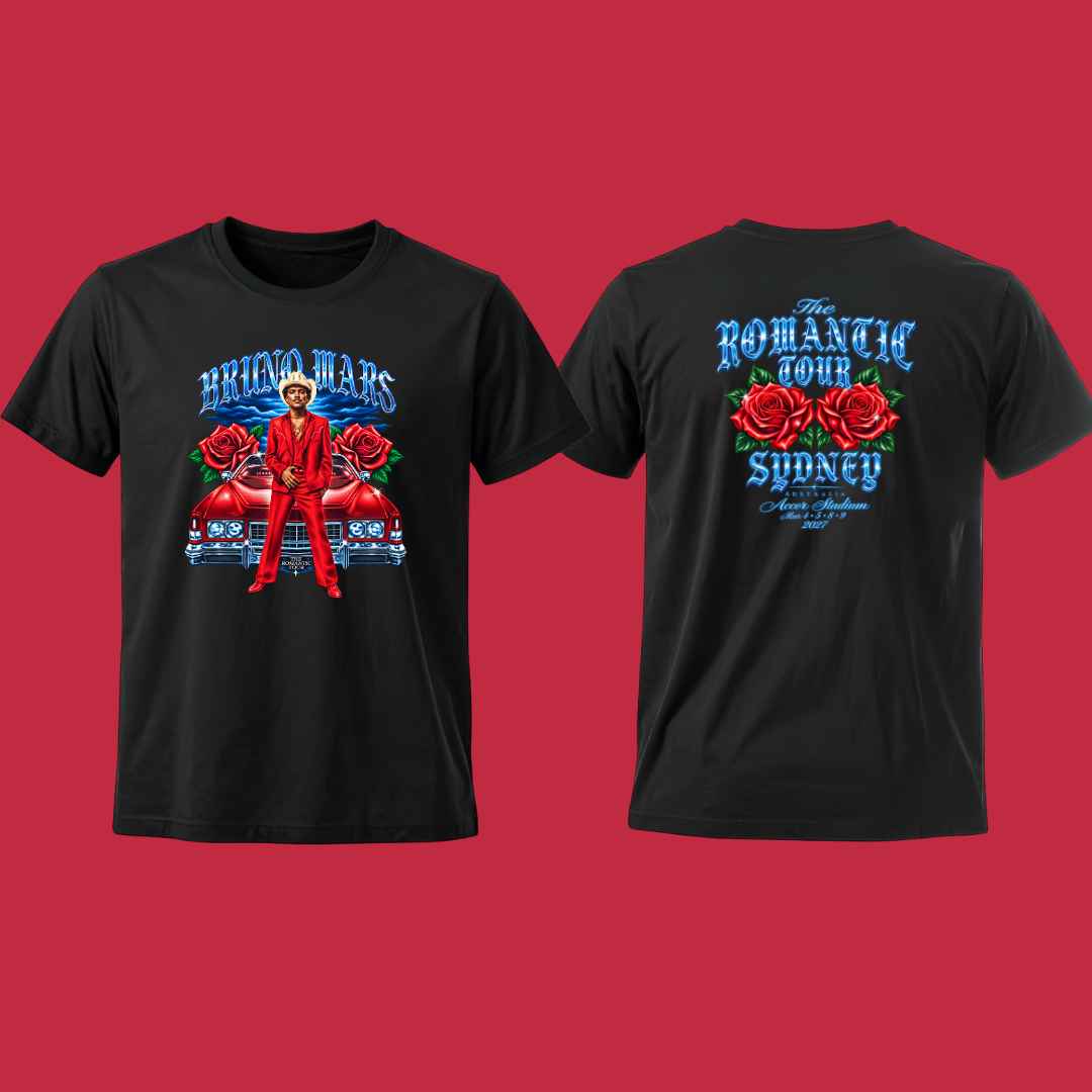 Bruno Mars tshirt for concert australia 2027 front and back design