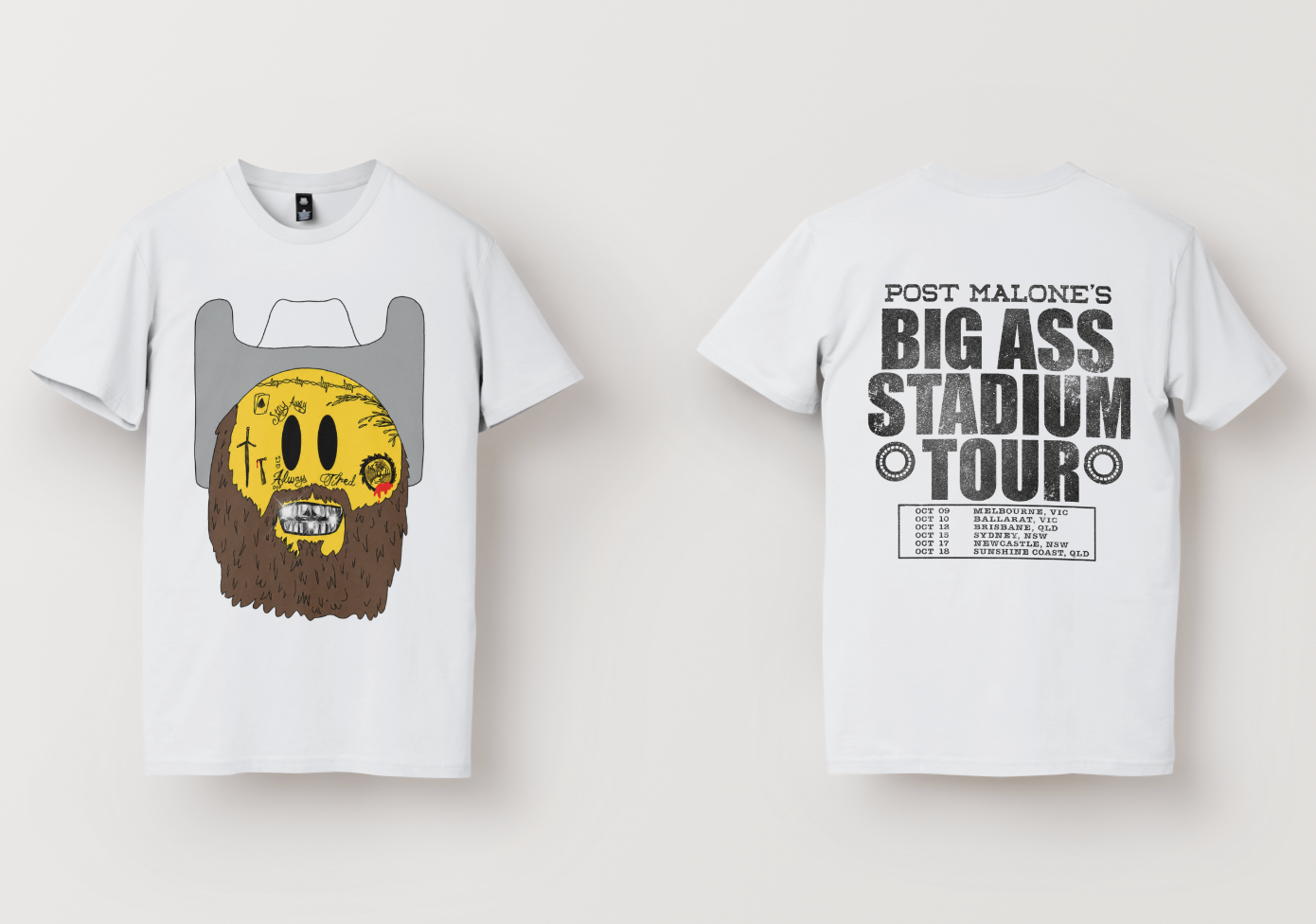 Post Malone Big Ass Posty Grin Tee – Australia Tour 2026 Concert T-Shirt
