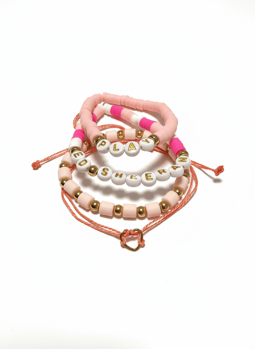 Ed Sheeran Pink Play Bracelet Set – Handmade 4 - Pack Set for Aussie Fans - Three2Tango Tees