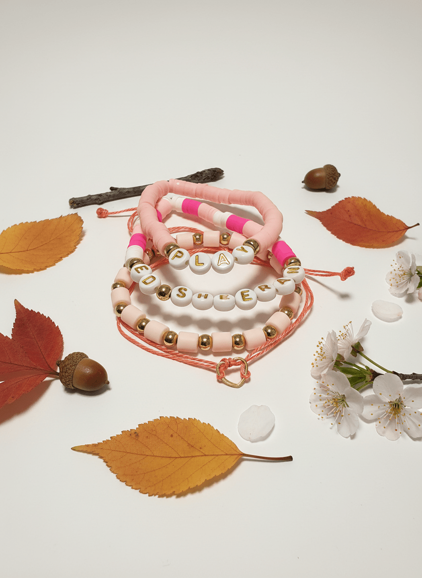 Ed Sheeran Pink Play Bracelet Set – Handmade 4 - Pack Set for Aussie Fans - Three2Tango Tees