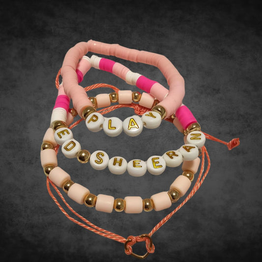 Ed Sheeran Pink Play Bracelet Set – Handmade 5 - Pack Set for Aussie Fans - Three2Tango Tees