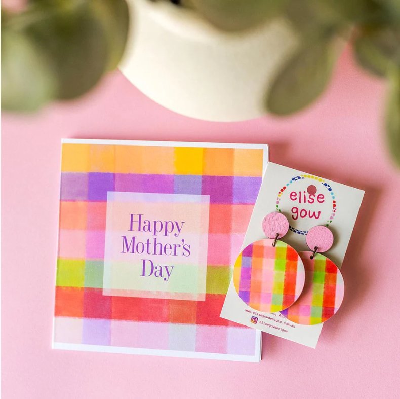 Mother's Day Card + Earring Combo - Gingham Colour Blast - Three2Tango Tees