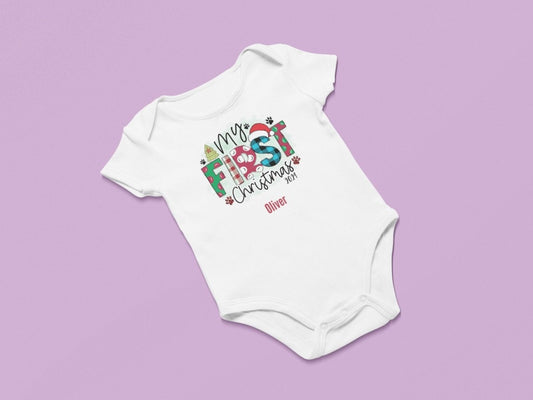 My First Christmas Baby Bodysuit 2024 - Xmas Spirit - Three2Tango Tees