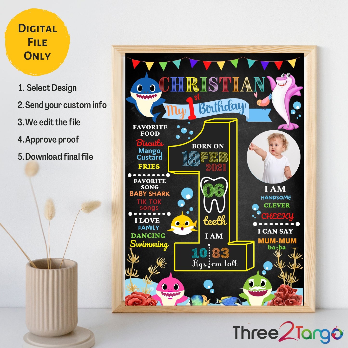 Baby Shark Birthday Milestone Board - Three2Tango Tee's