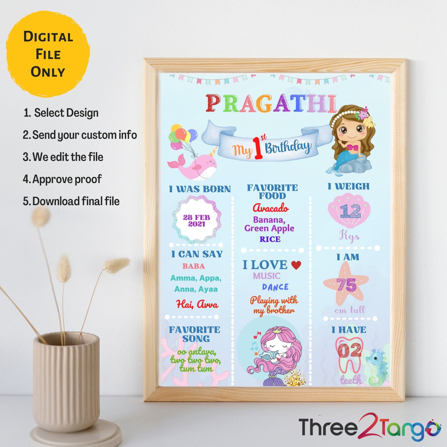 Mermaid Girl Birthday Milestone Board - Three2Tango Tee's
