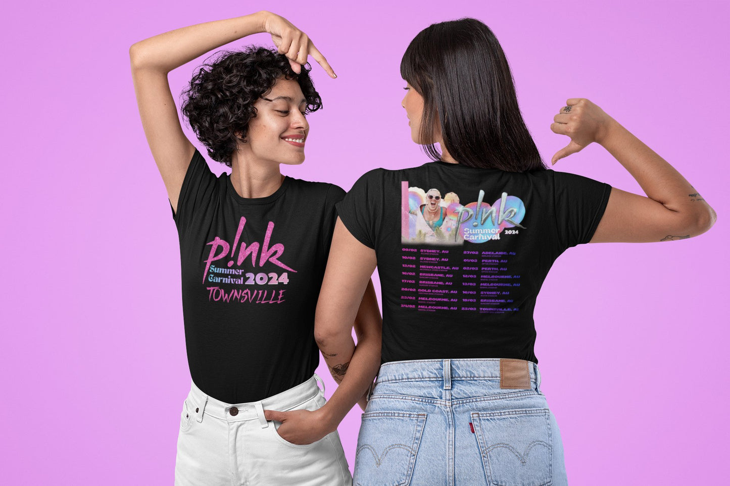 Pink Concert T-shirt - Summer Carnival 2024 Australia - Pink in the City - Three2Tango Tee's