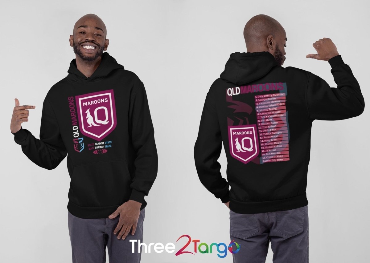 QLD Maroons Hoodie, NRL State of Origin 2023 - Three2Tango Tees