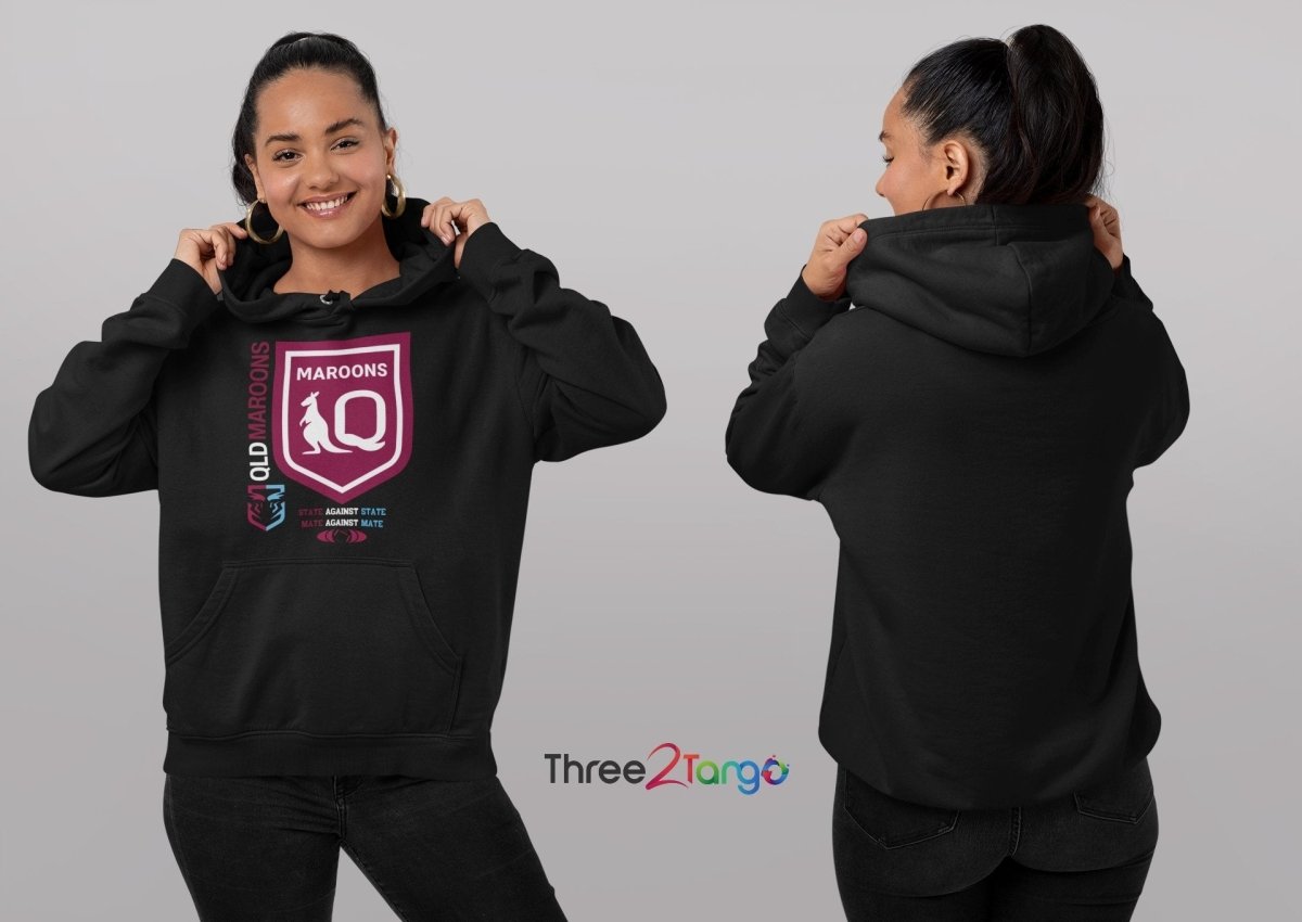 QLD Maroons Hoodie, NRL State of Origin 2023 - Three2Tango Tees