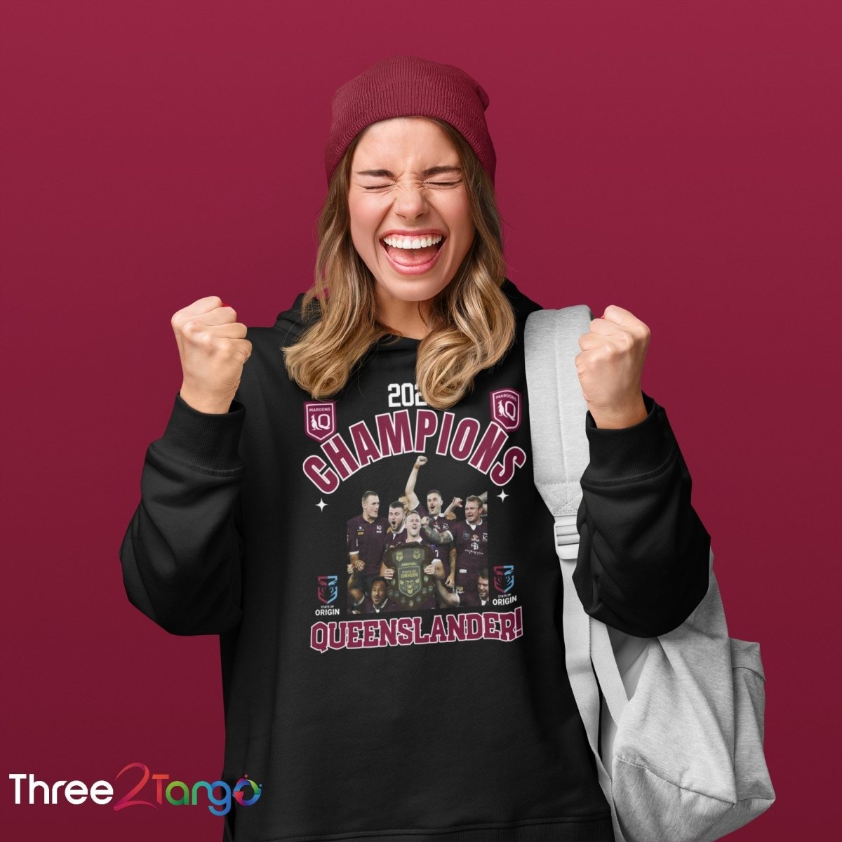 State of Origin Champions 2023 Hoodie - Queensland Maroons - Three2Tango Tees