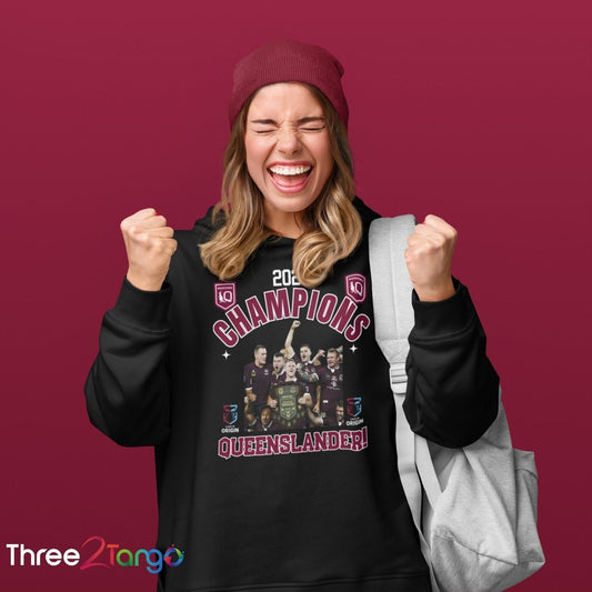 State of Origin Champions 2023 Hoodie - Queensland Maroons - Three2Tango Tees