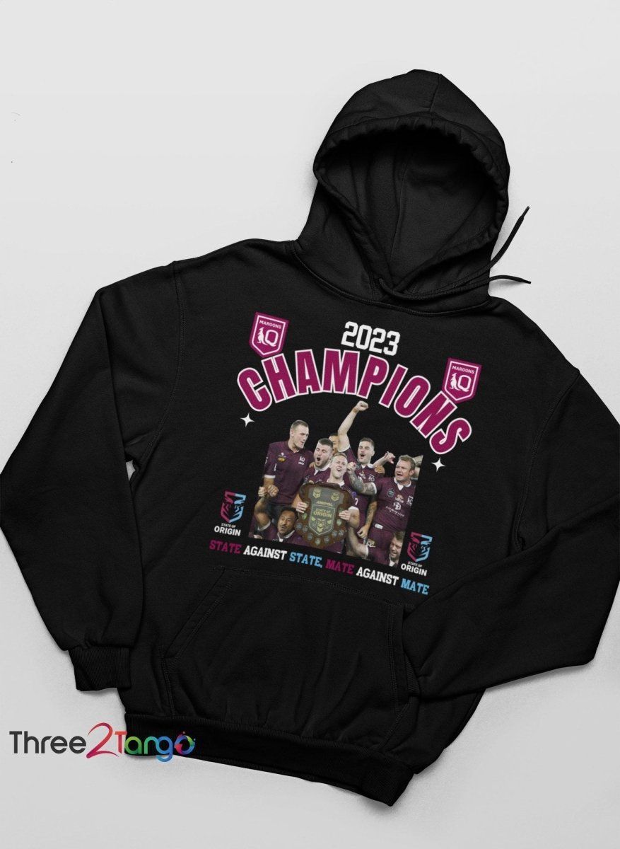 State of Origin Champions 2023 Hoodie - Queensland Maroons - Three2Tango Tees