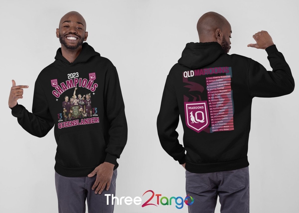 State of Origin Champions 2023 Hoodie - Queensland Maroons - Three2Tango Tees