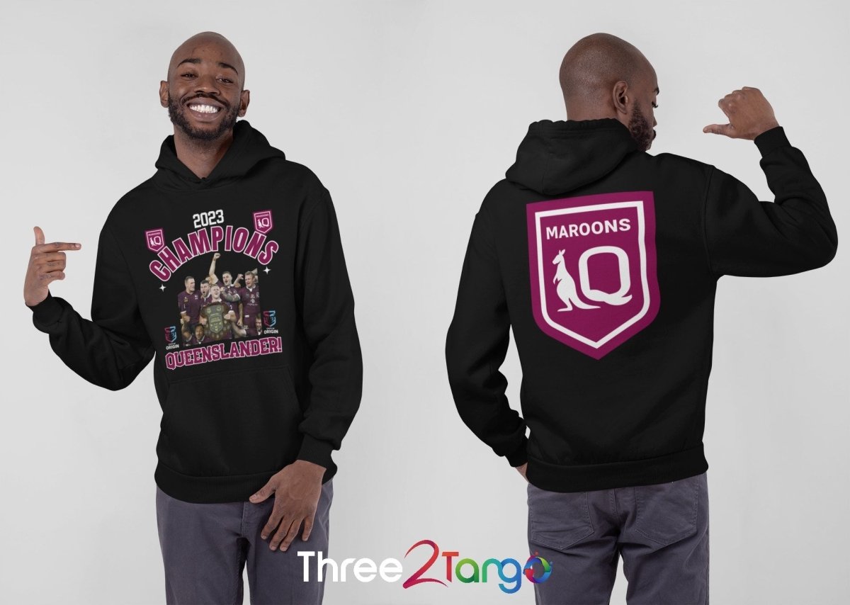 State of Origin Champions 2023 Hoodie - Queensland Maroons - Three2Tango Tees