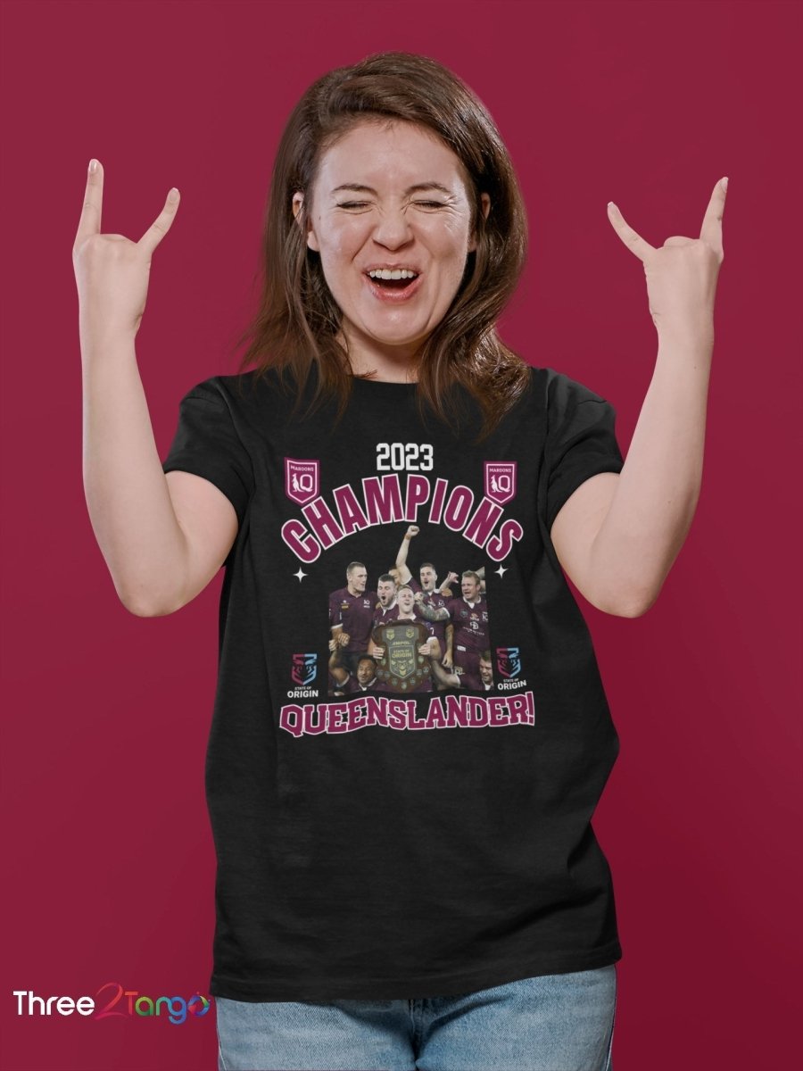 State of Origin Champions 2023 - QLD Maroons T-shirt - Three2Tango Tees