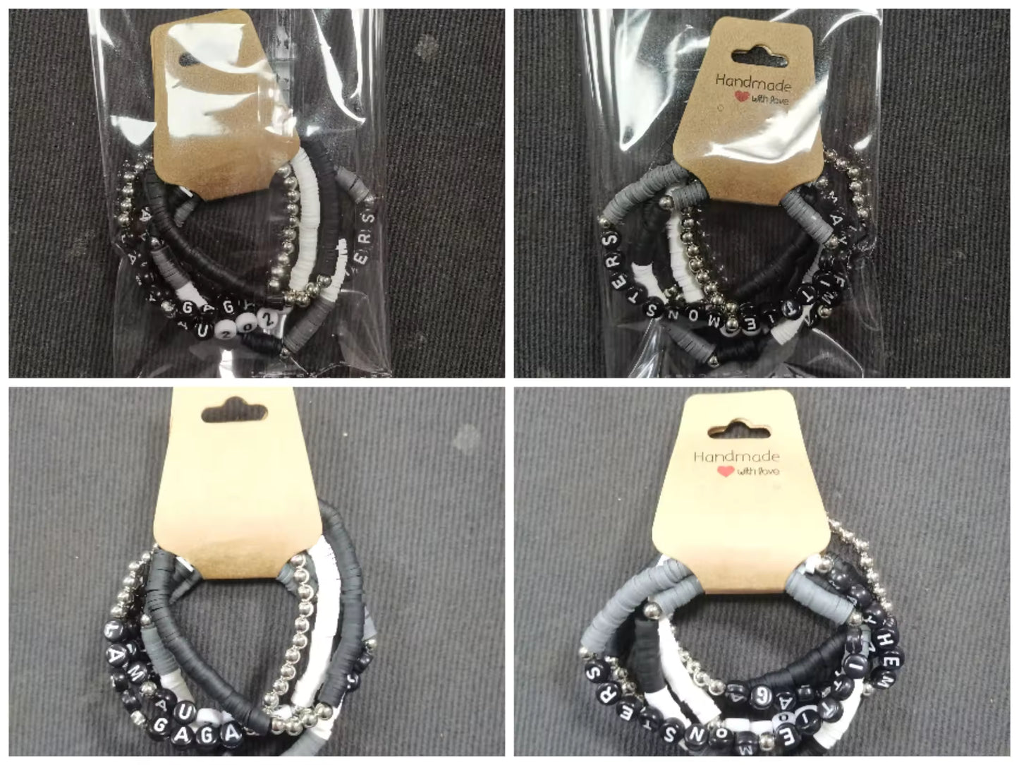 Lady Gaga Mayhem AU 2025 | 5-Set Monochrome Beaded Bracelet | Aussie Little Monsters Tour Merch