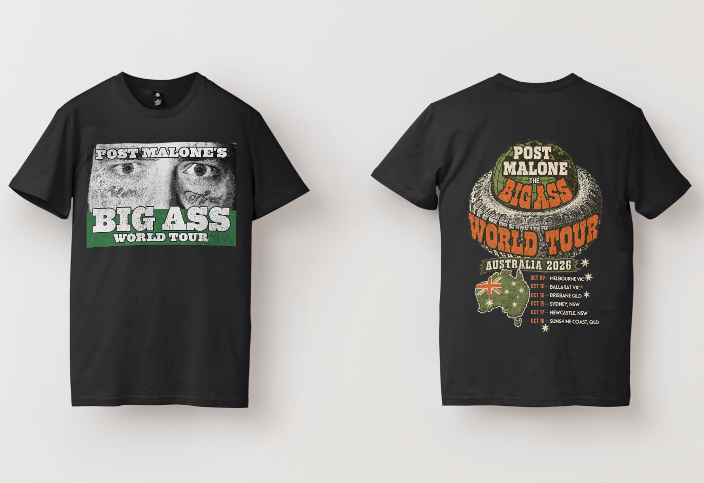Post Malone Tattoo Face Tee – Big Ass Stadium World Tour Australia 2026 Concert T-Shirt