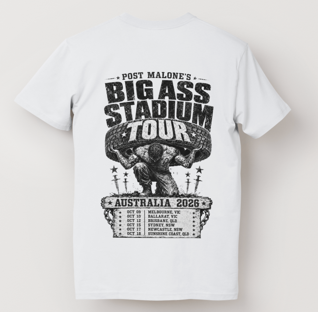 Post Malone Big Ass Posty Grin Tee – Australia Tour 2026 Concert T-Shirt