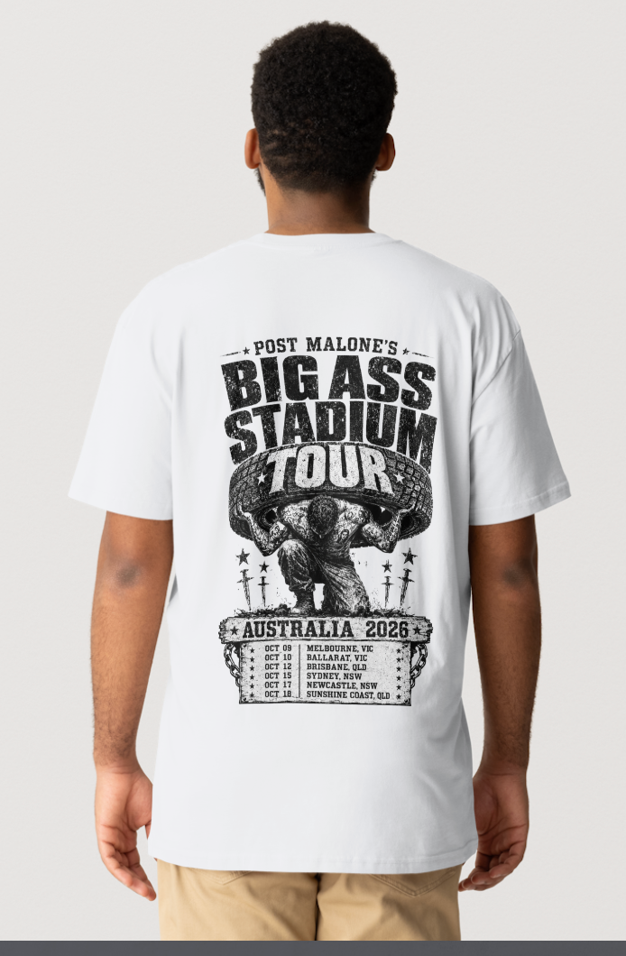 Post Malone Big Ass Posty Grin Tee – Australia Tour 2026 Concert T-Shirt