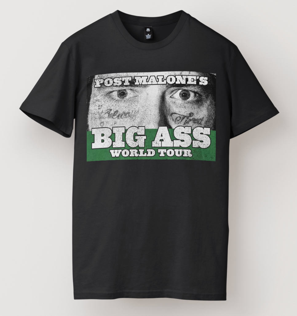 Post Malone Tattoo Face Tee – Big Ass Stadium World Tour Australia 2026 Concert T-Shirt