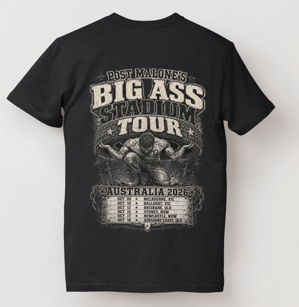 Post Malone Vintage Tee - Big Ass Stadium World Tour Australia 2026 Concert T-Shirt