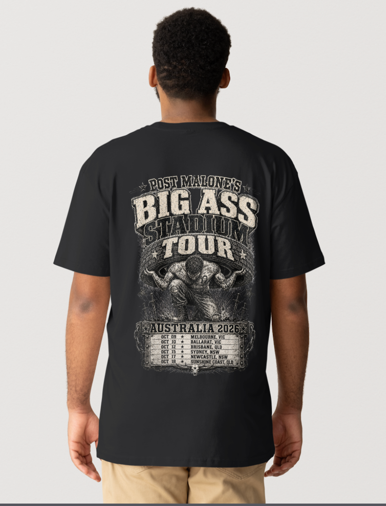Post Malone Vintage Tee - Big Ass Stadium World Tour Australia 2026 Concert T-Shirt