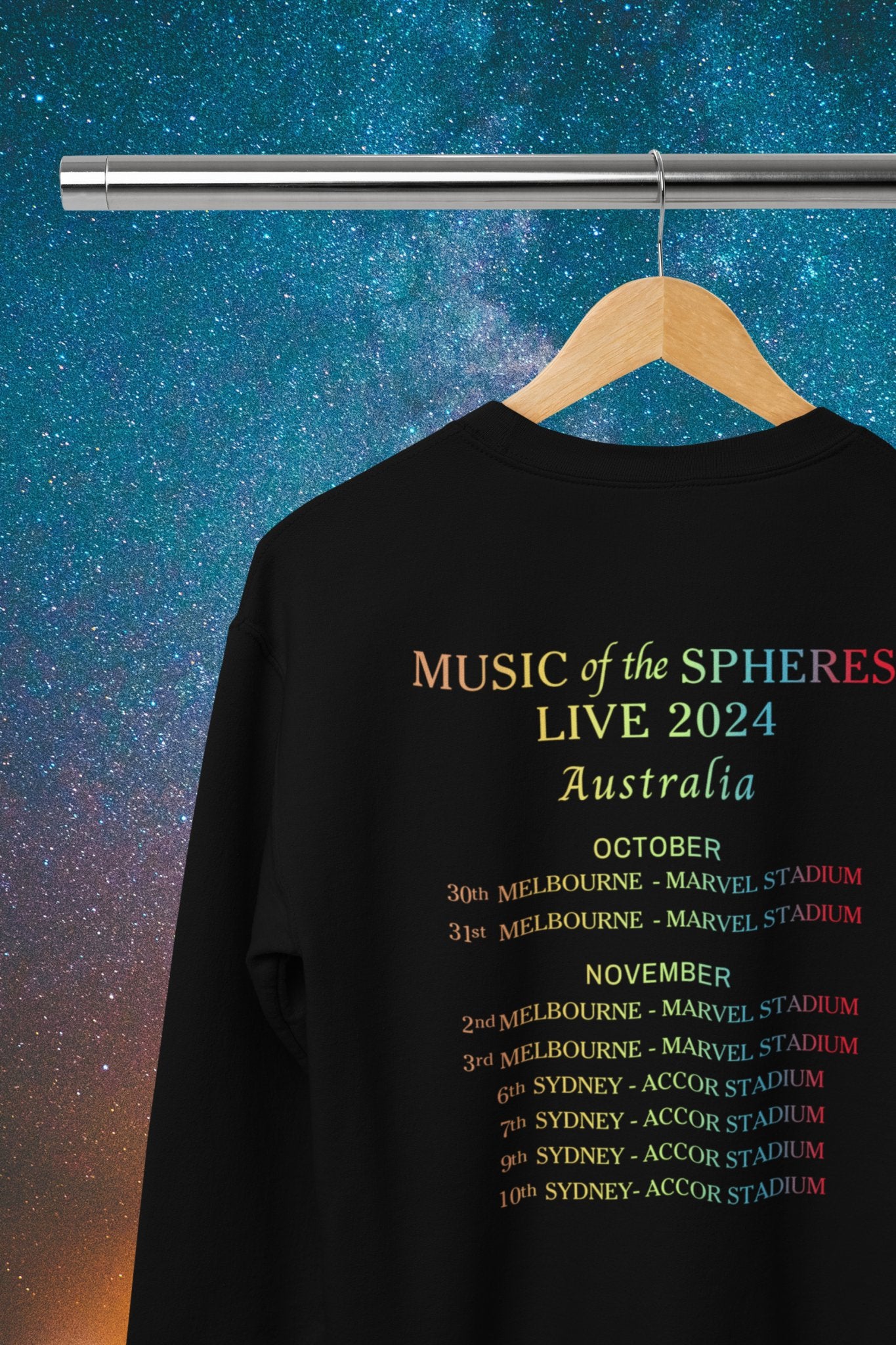 Coldplay Sweatshirt - Australia Tour 2024 - Colorsplash - Three2Tango Tee's