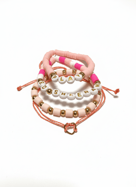 Ed Sheeran Pink Play Bracelet Set – Handmade 4 - Pack Set for Aussie Fans - Three2Tango Tees