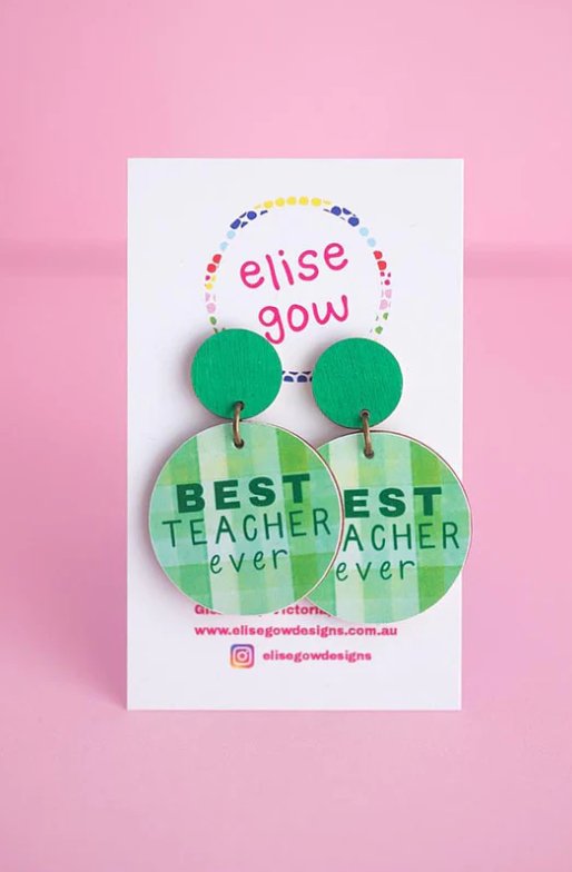 Handmade Earrings - Best Teacher Ever - Pink Hearts - Three2Tango Tees