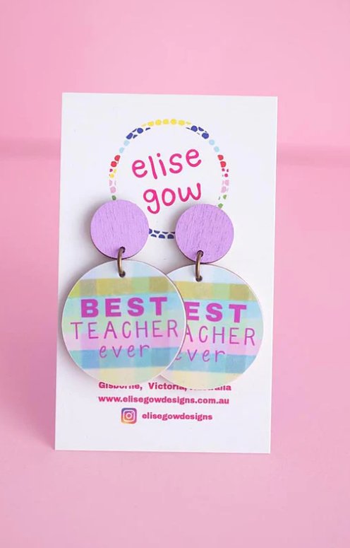 Handmade Earrings - Best Teacher Ever - Pink Hearts - Three2Tango Tees