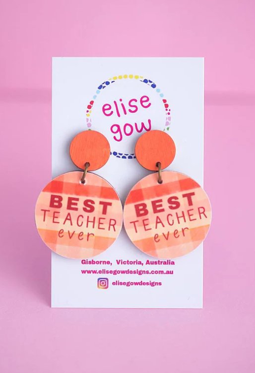 Handmade Earrings - Best Teacher Ever - Pink Hearts - Three2Tango Tees