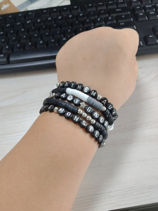 Lady Gaga Mayhem AU 2025 | 5 - Set Monochrome Beaded Bracelet | Aussie Little Monsters Tour Merch - Three2Tango Tees