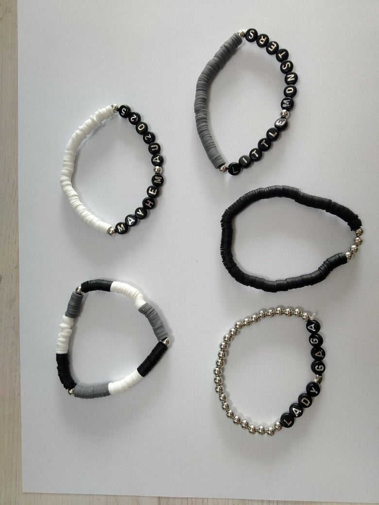 Lady Gaga Mayhem AU 2025 | 5 - Set Monochrome Beaded Bracelet | Aussie Little Monsters Tour Merch - Three2Tango Tees