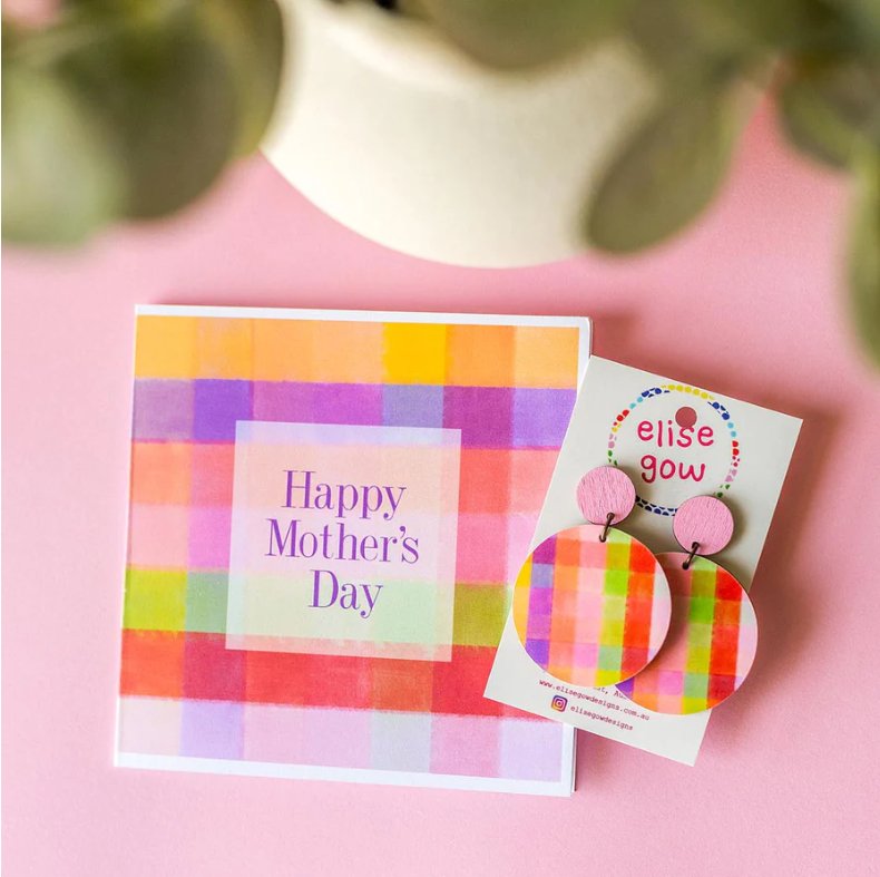 Mother's Day Card + Earring Combo - Gingham Colour Blast - Three2Tango Tee's