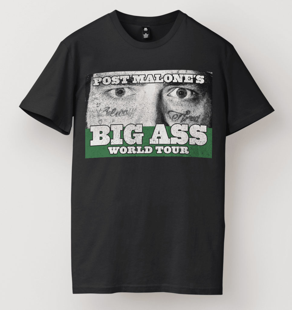 Post Malone Tattoo Face Tee – Big Ass Stadium World Tour Australia 2026 Concert T-Shirt - Three2Tango Tees