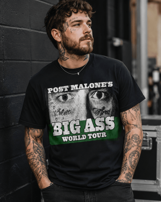 Post Malone Tattoo Face Tee – Big Ass Stadium World Tour Australia 2026 Concert T-Shirt - Three2Tango Tees