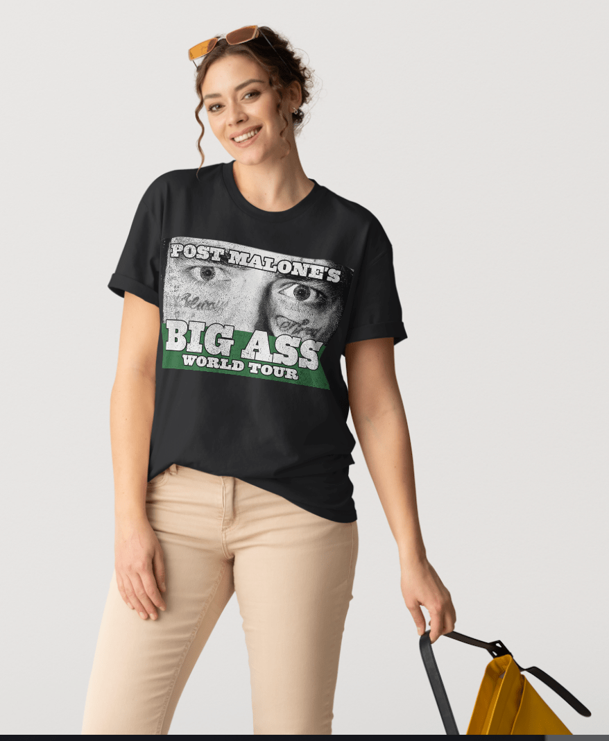 Post Malone Tattoo Face Tee – Big Ass Stadium World Tour Australia 2026 Concert T-Shirt - Three2Tango Tees