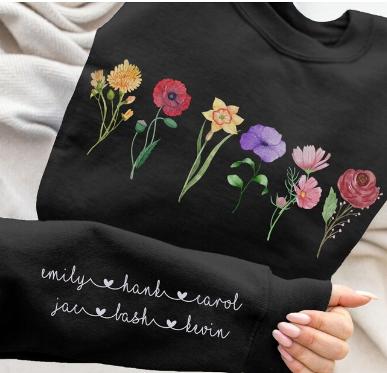 Custom Birth Month Flower Sweatshirt and Hoodie| Mother's Day Pre-Order - Three2Tango Tee's