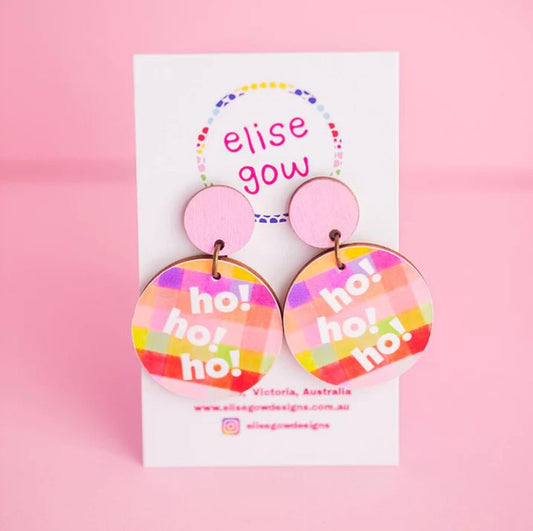 Ho Ho Ho - Light Pink Multi Gingham- Handmade Christmas Earrings Gift - Three2Tango Tee's