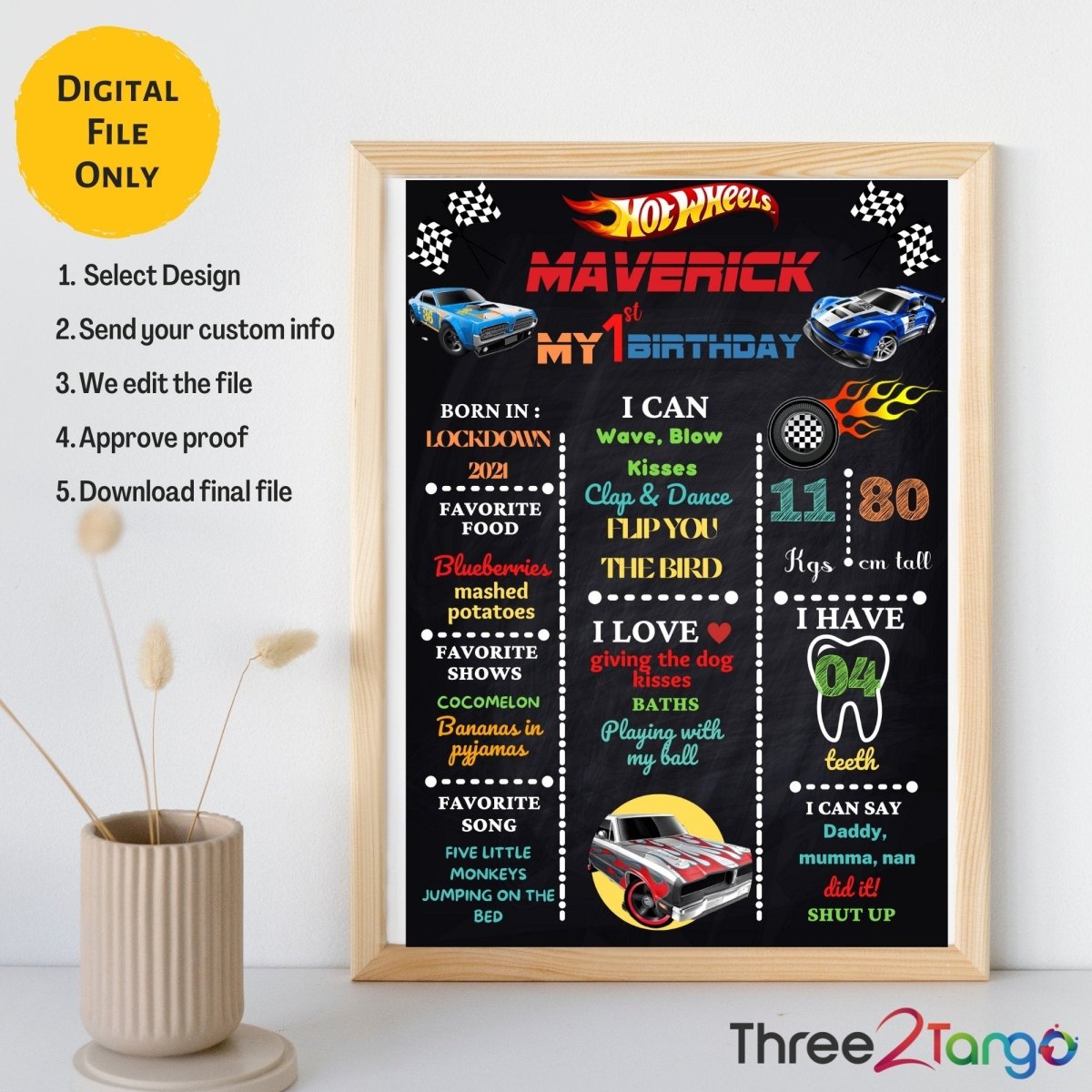 Hotwheels Birthday Milestone Board - Three2Tango Tees