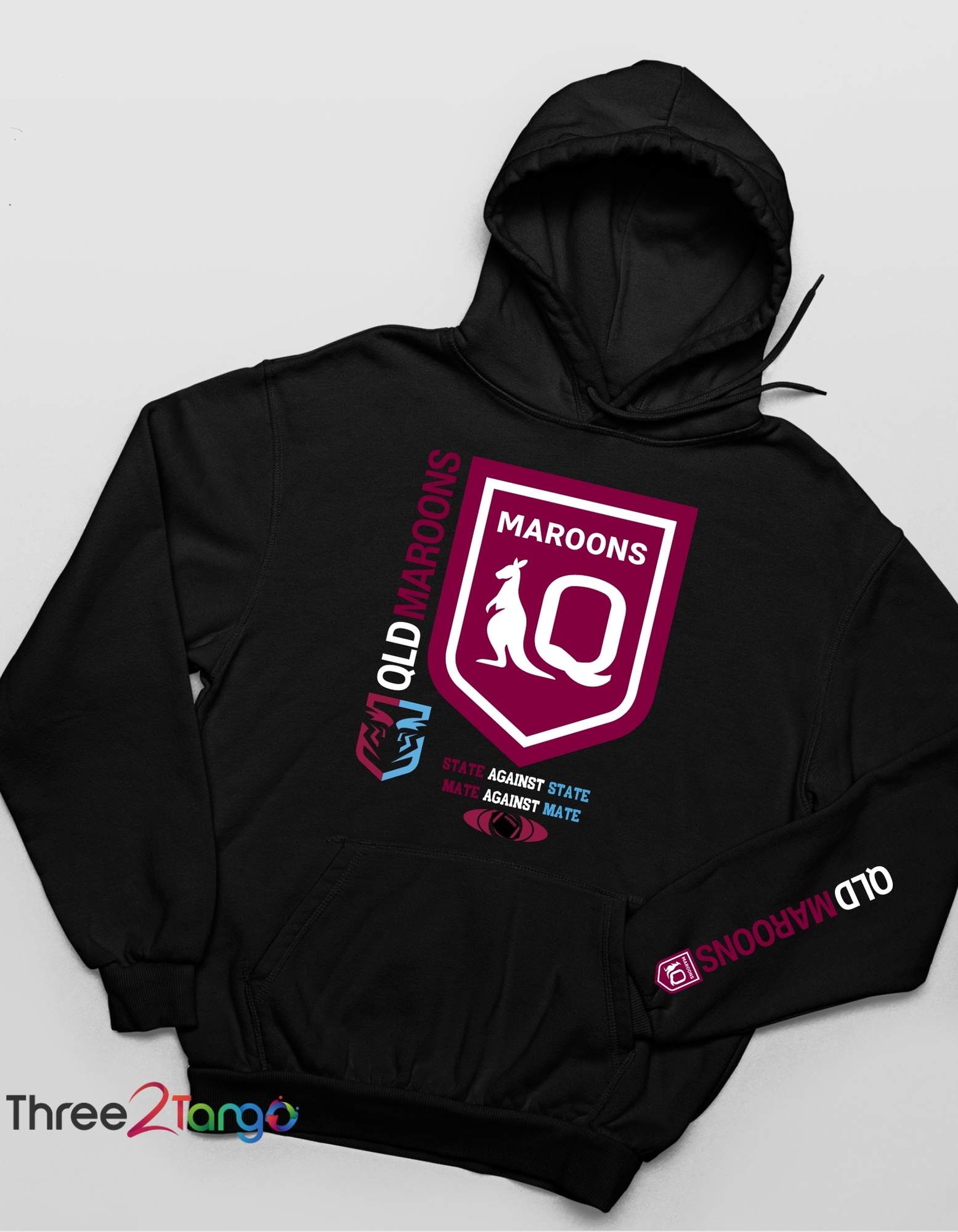 QLD Maroons Hoodie, NRL State of Origin 2023 - Three2Tango Tee's