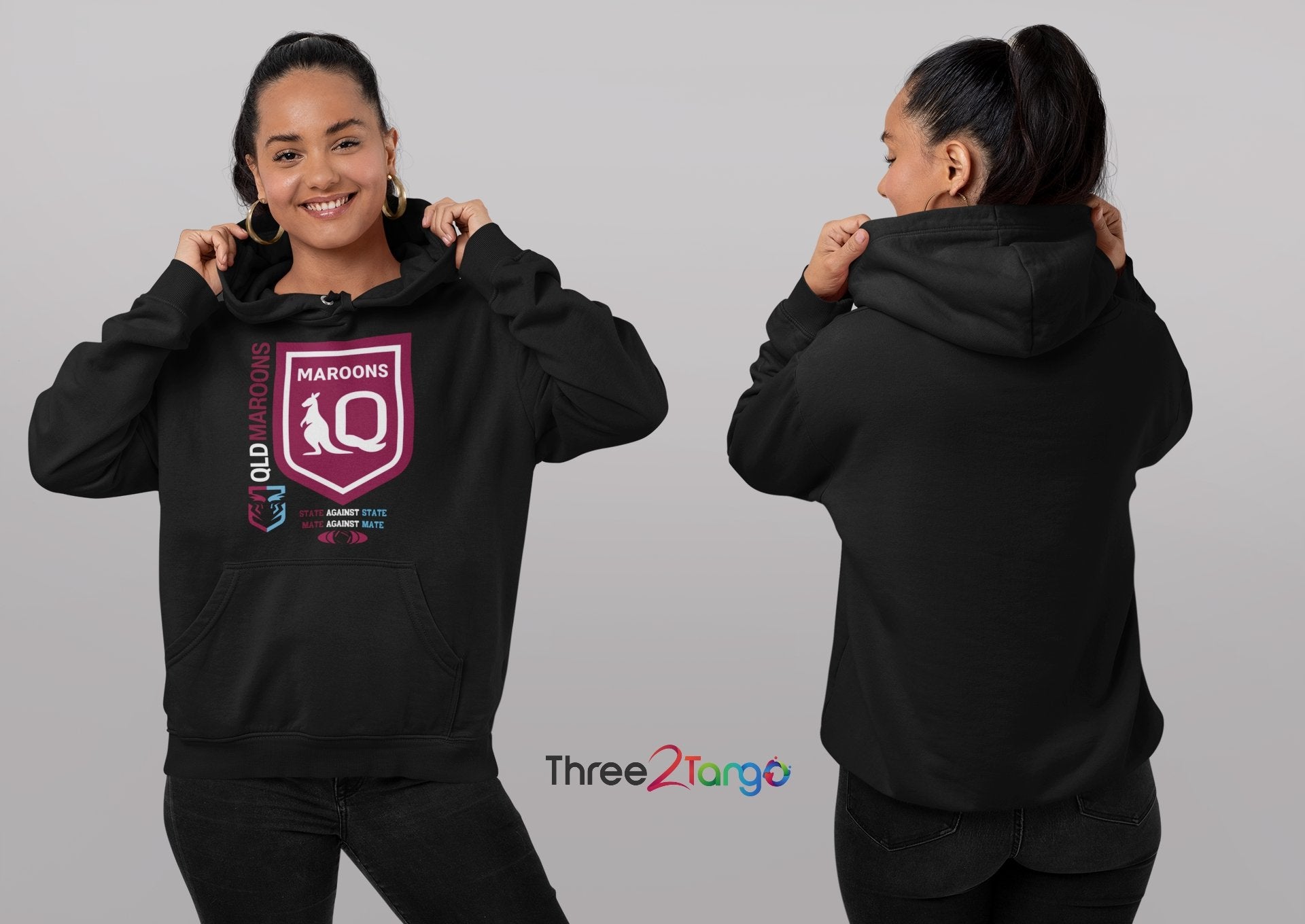 QLD Maroons Hoodie, NRL State of Origin 2023 - Three2Tango Tee's