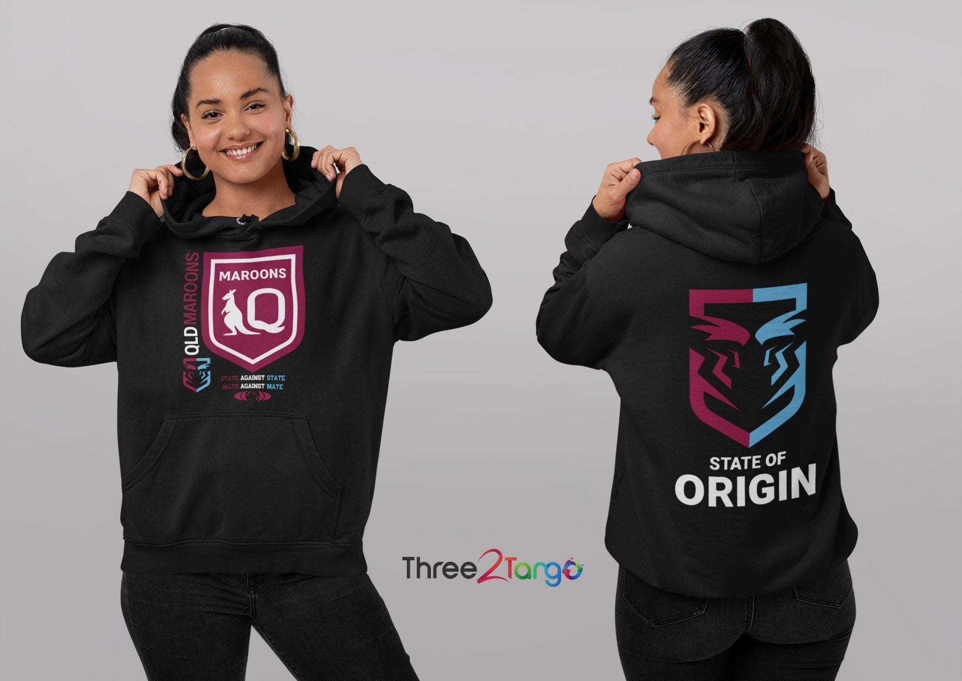 QLD Maroons Hoodie, NRL State of Origin 2023 - Three2Tango Tee's