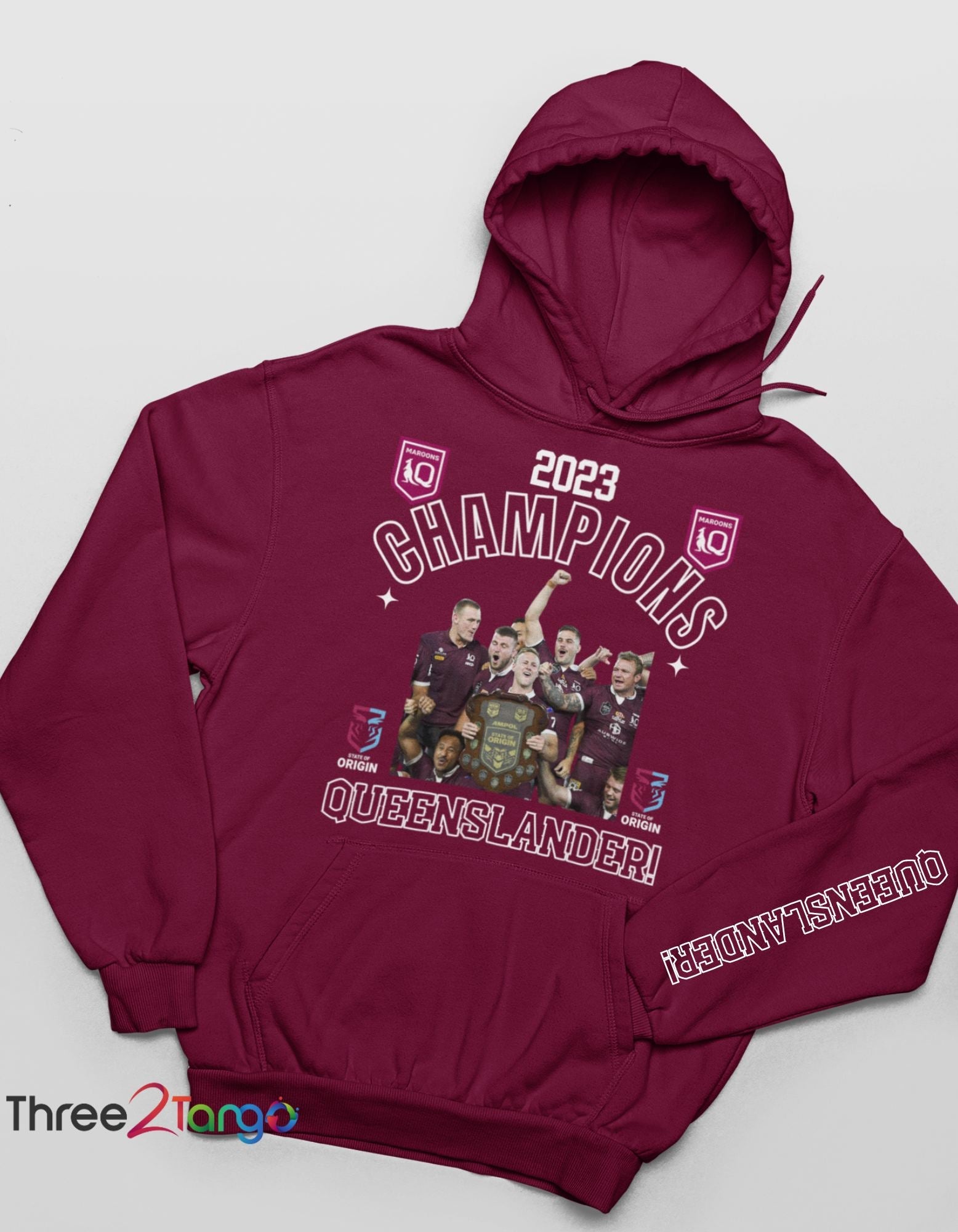 State of Origin Champions 2023 Hoodie - Queensland Maroons - Three2Tango Tee's