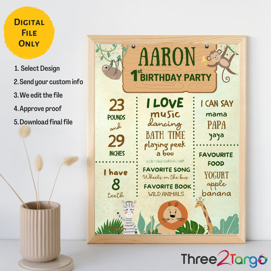 Wild One Jungle Birthday Milestone Board - Three2Tango Tee's